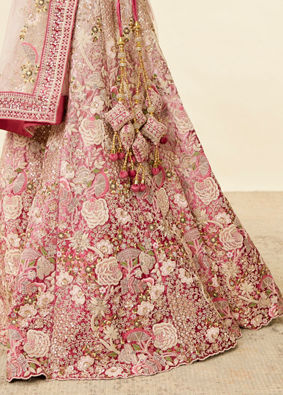 alt message - Mohey Women Berry Pink Floral Embroidered Lehenga image number 3