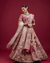 Mohey Women Berry Pink Floral Embroidered Bridal Lehenga
