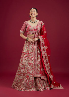 Mohey Women Enchanting Red Lehenga Ensemble
