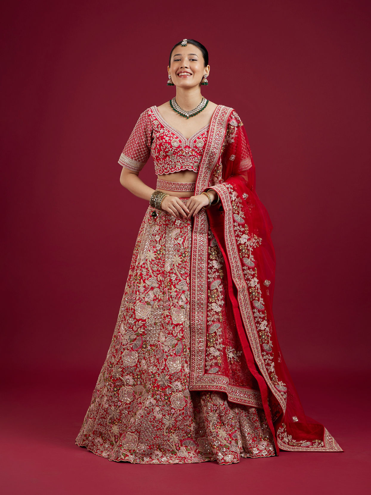 Mohey Women Enchanting Red Lehenga Ensemble