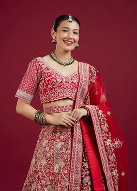 Mohey Women Enchanting Red Lehenga Ensemble