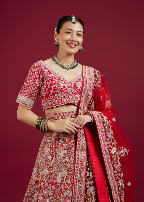 Mohey Women Enchanting Red Lehenga Ensemble