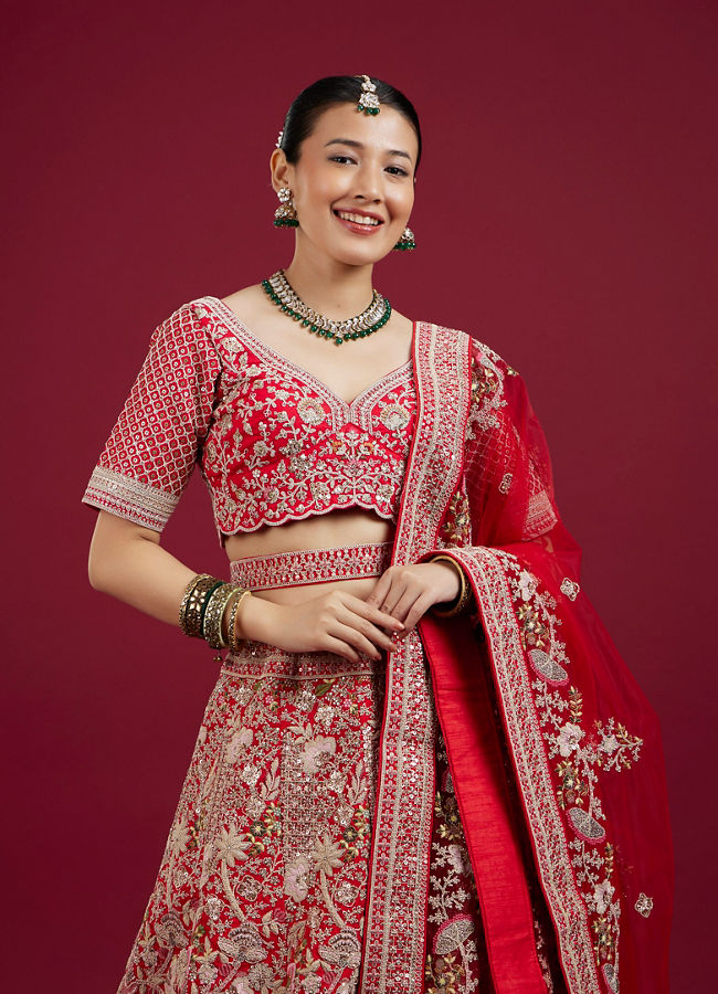 Mohey Women Enchanting Red Lehenga Ensemble