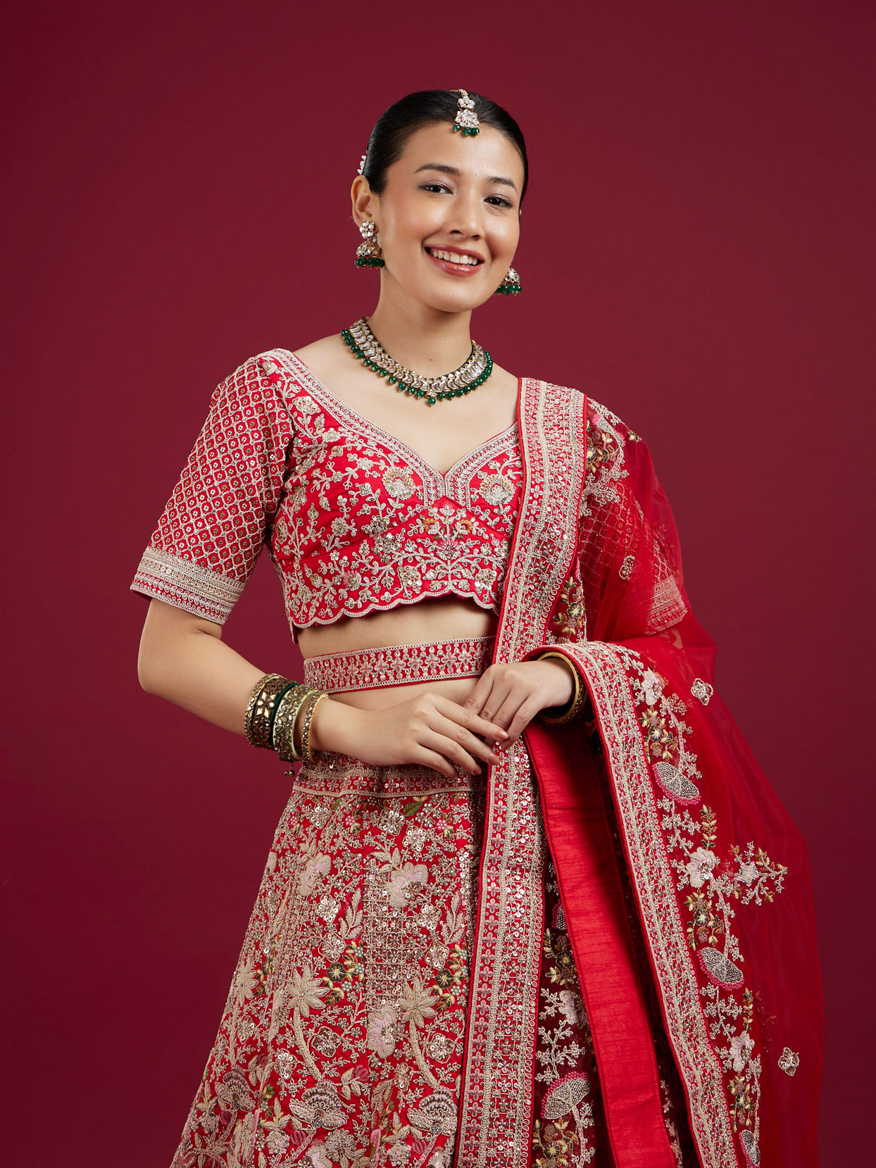 Mohey Women Enchanting Red Lehenga Ensemble