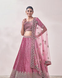 Mohey Women Fiji Flower Purple Fleur De Lis Patterned Bridal Lehenga