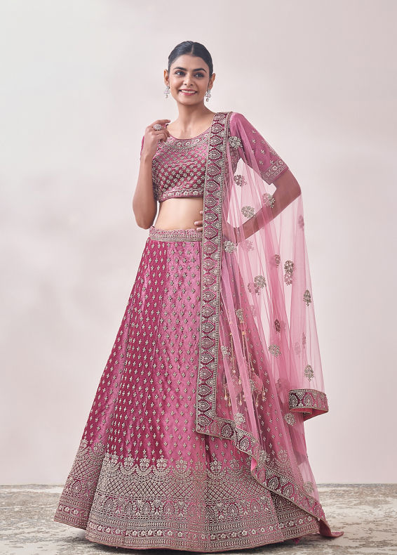Mohey Women Fiji Flower Purple Fleur De Lis Patterned Bridal Lehenga
