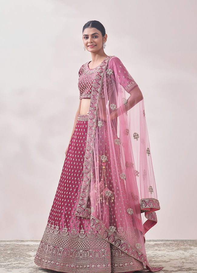Mohey Women Fiji Flower Purple Fleur De Lis Patterned Bridal Lehenga