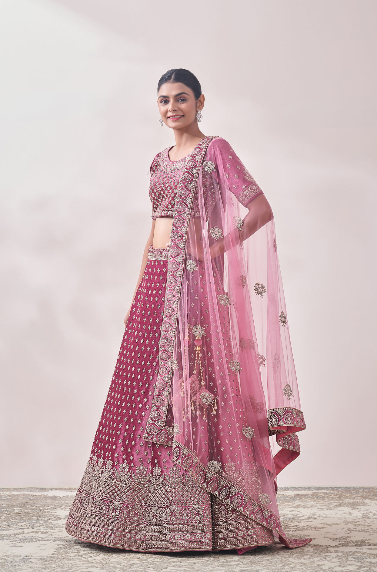 Mohey Women Fiji Flower Purple Fleur De Lis Patterned Bridal Lehenga