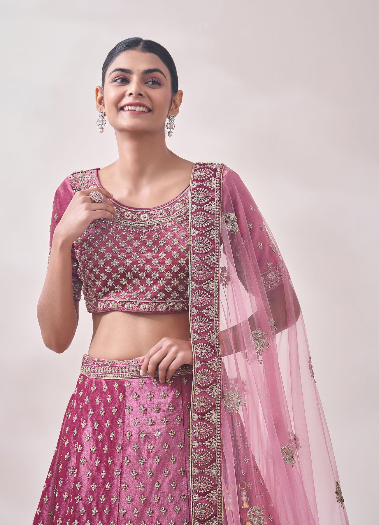 Mohey Women Fiji Flower Purple Fleur De Lis Patterned Bridal Lehenga