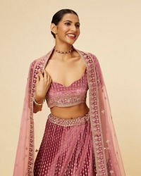 Mohey Women Rouge Pink Stone Work Bridal Lehenga