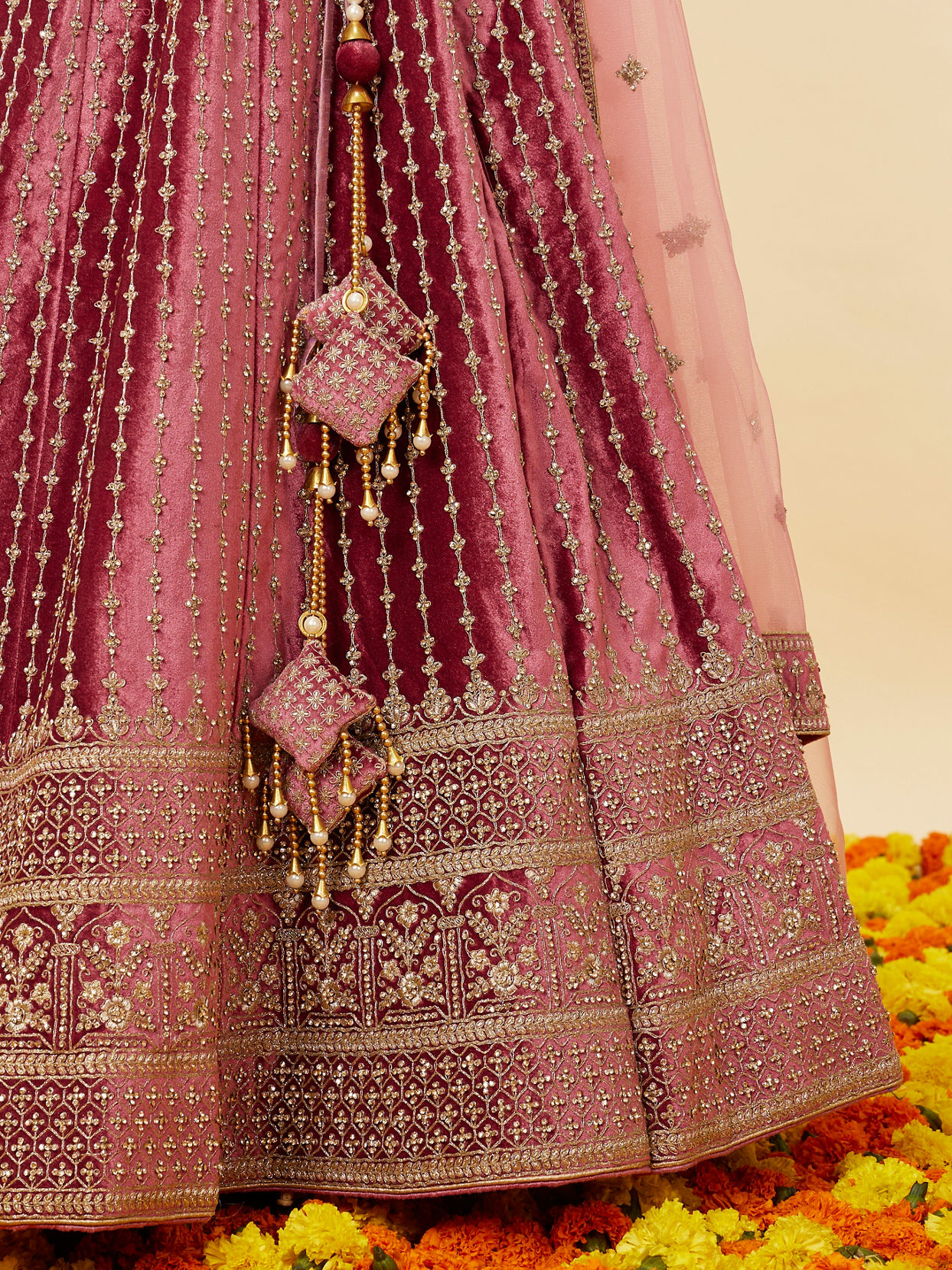 Mohey Women Rouge Pink Stone Work Bridal Lehenga