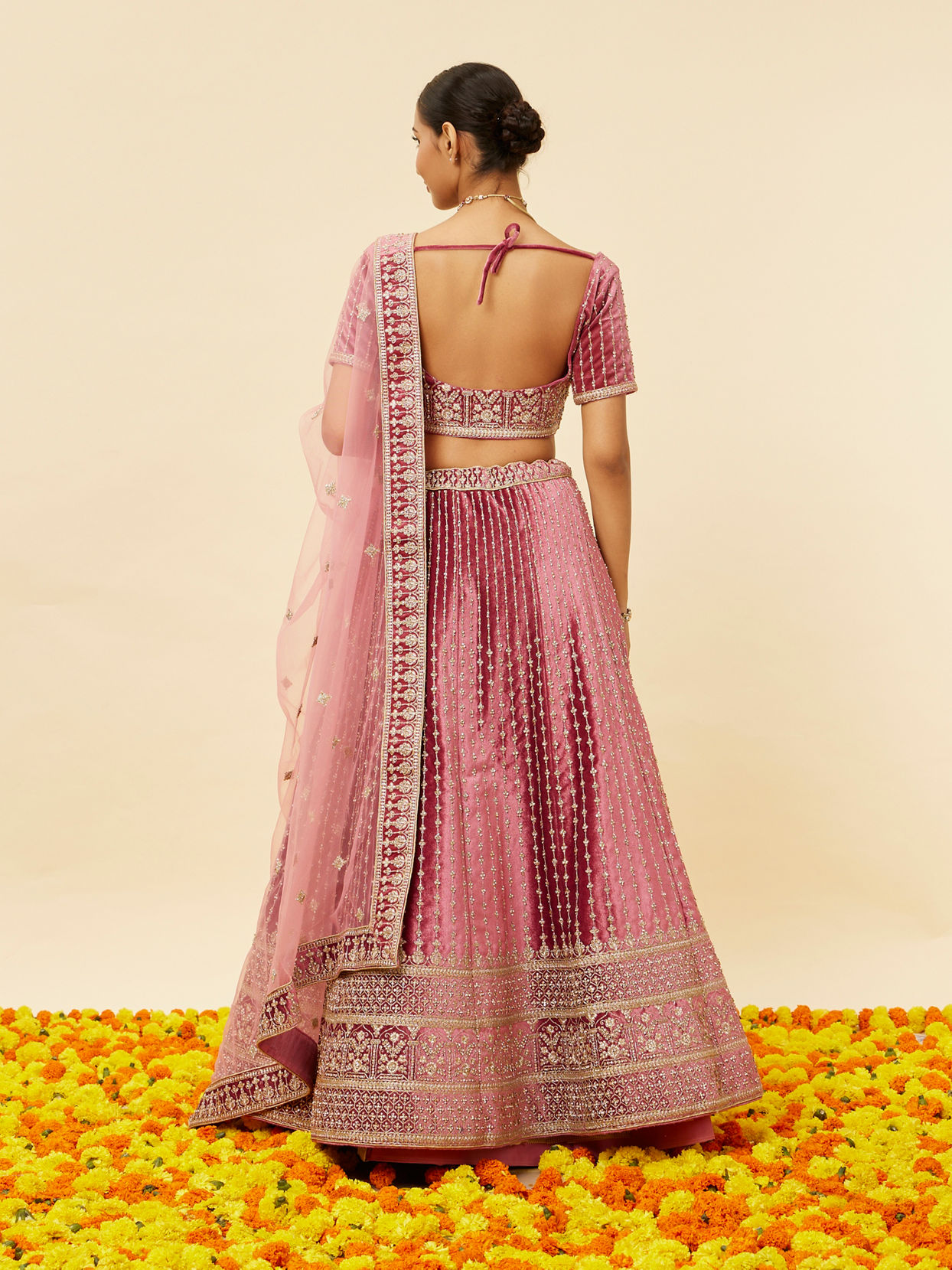 Mohey Women Rouge Pink Stone Work Bridal Lehenga