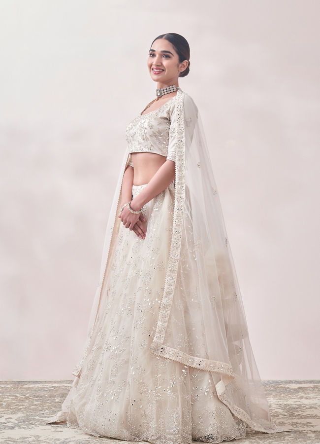 Mohey Women Buttercream Bel Buti Patterned Lehenga