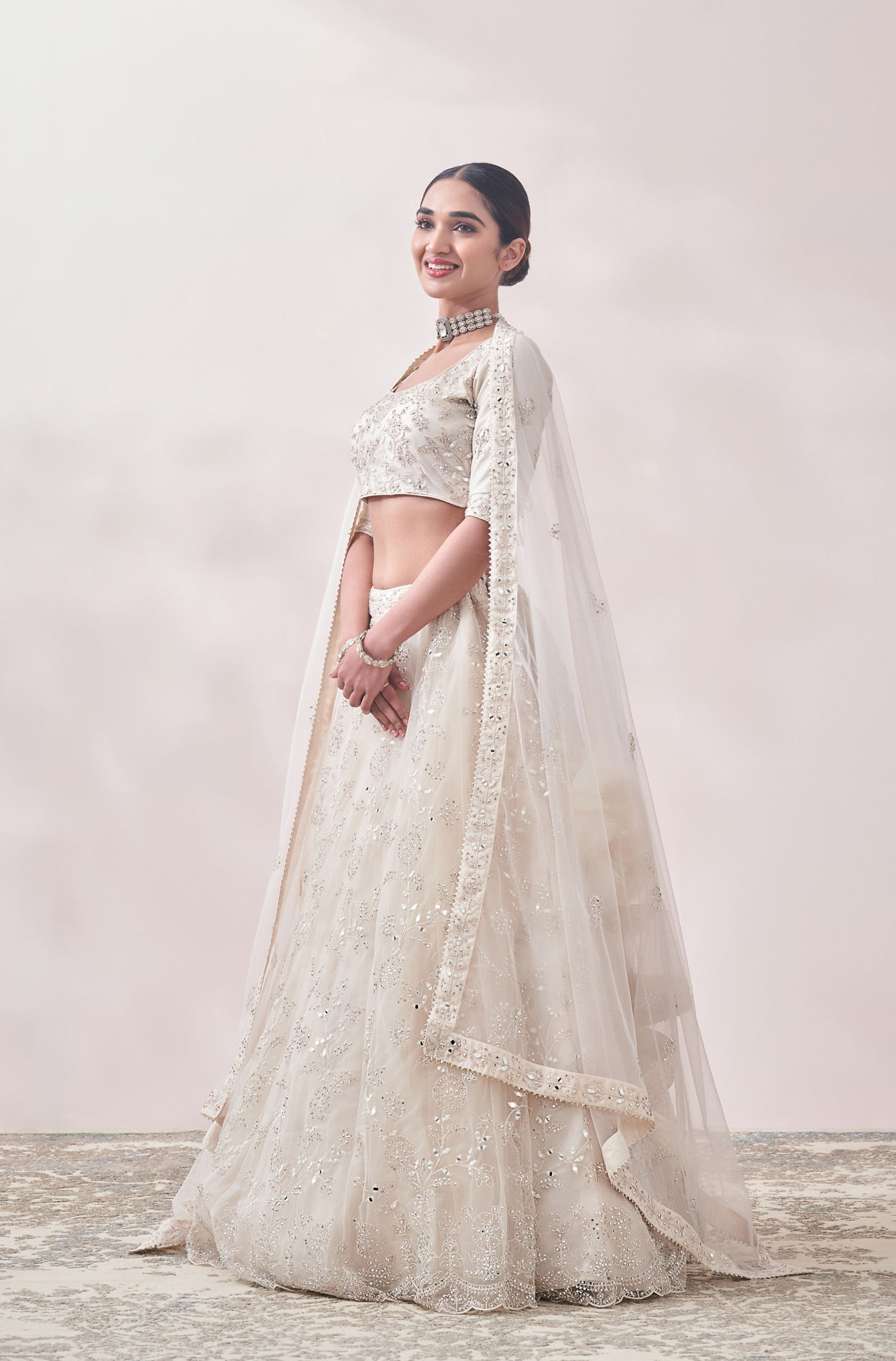 Mohey Women Buttercream Bel Buti Patterned Lehenga