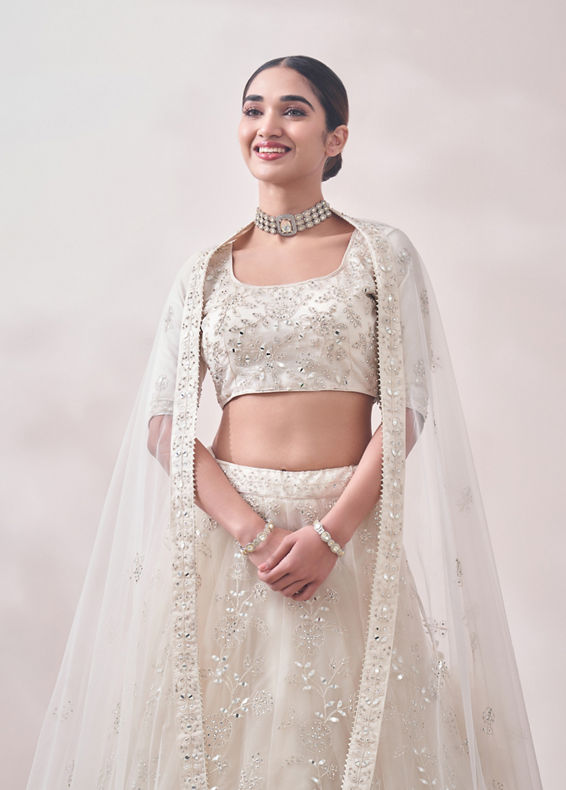 Mohey Women Buttercream Bel Buti Patterned Lehenga