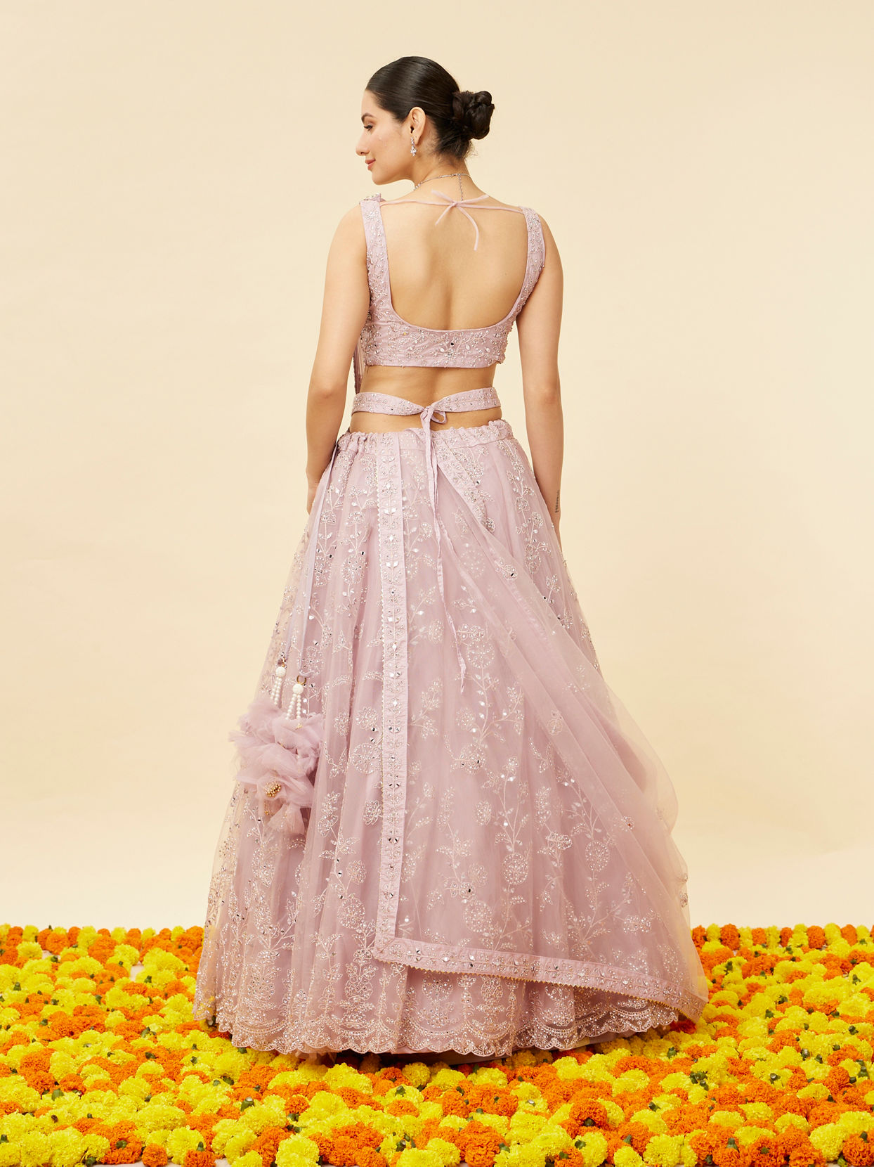 Mohey Women Purple Rose Bel Buti Embroidered Lehenga