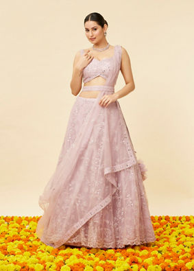 Mohey Women Purple Rose Bel Buti Embroidered Lehenga