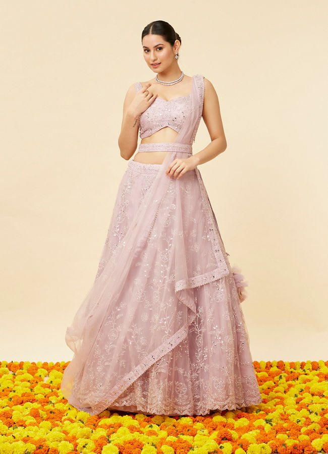 Mohey Women Purple Rose Bel Buti Embroidered Lehenga