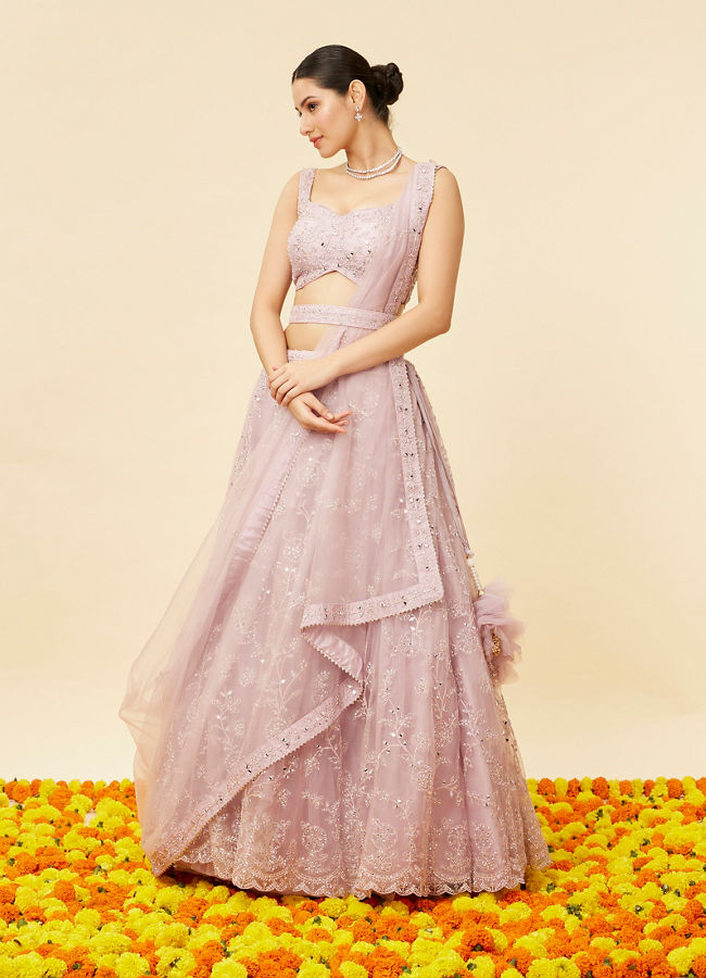 Mohey Women Purple Rose Bel Buti Embroidered Lehenga
