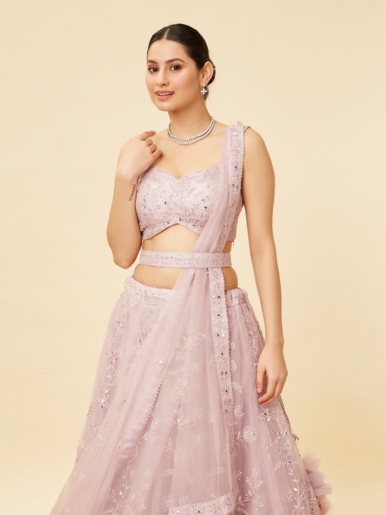 Mohey Women Purple Rose Bel Buti Embroidered Lehenga