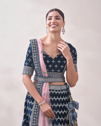 Mohey Women Teal Blue Embroidered Bridal Lehenga