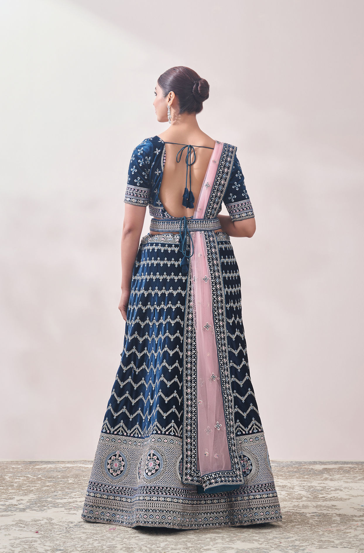 Teal Blue Embroidered Lehenga image number 3