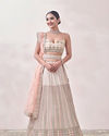 Pearled Ivory Linear Patterned Bridal Lehenga image number 0