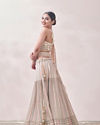 Mohey Women Pearled Ivory Linear Patterned Bridal Lehenga