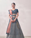 Twilight Blue Linear Patterned Bridal Lehenga