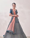 Mohey Women Twilight Blue Linear Patterned Bridal Lehenga