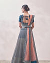 Mohey Women Twilight Blue Linear Patterned Bridal Lehenga