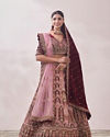 Mohey Women Peony Pink and Maroon Imperial Patterned Bridal Lehenga