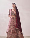 Peony Pink and Maroon Imperial Patterned Bridal Lehenga image number 2