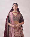 Peony Pink and Maroon Imperial Patterned Bridal Lehenga image number 1