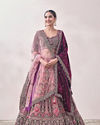 Flamingo Pink and Purple Imperial Patterned Bridal Lehenga