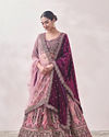 alt message - Mohey Women Flamingo Pink and Purple Imperial Patterned Bridal Lehenga image number 2