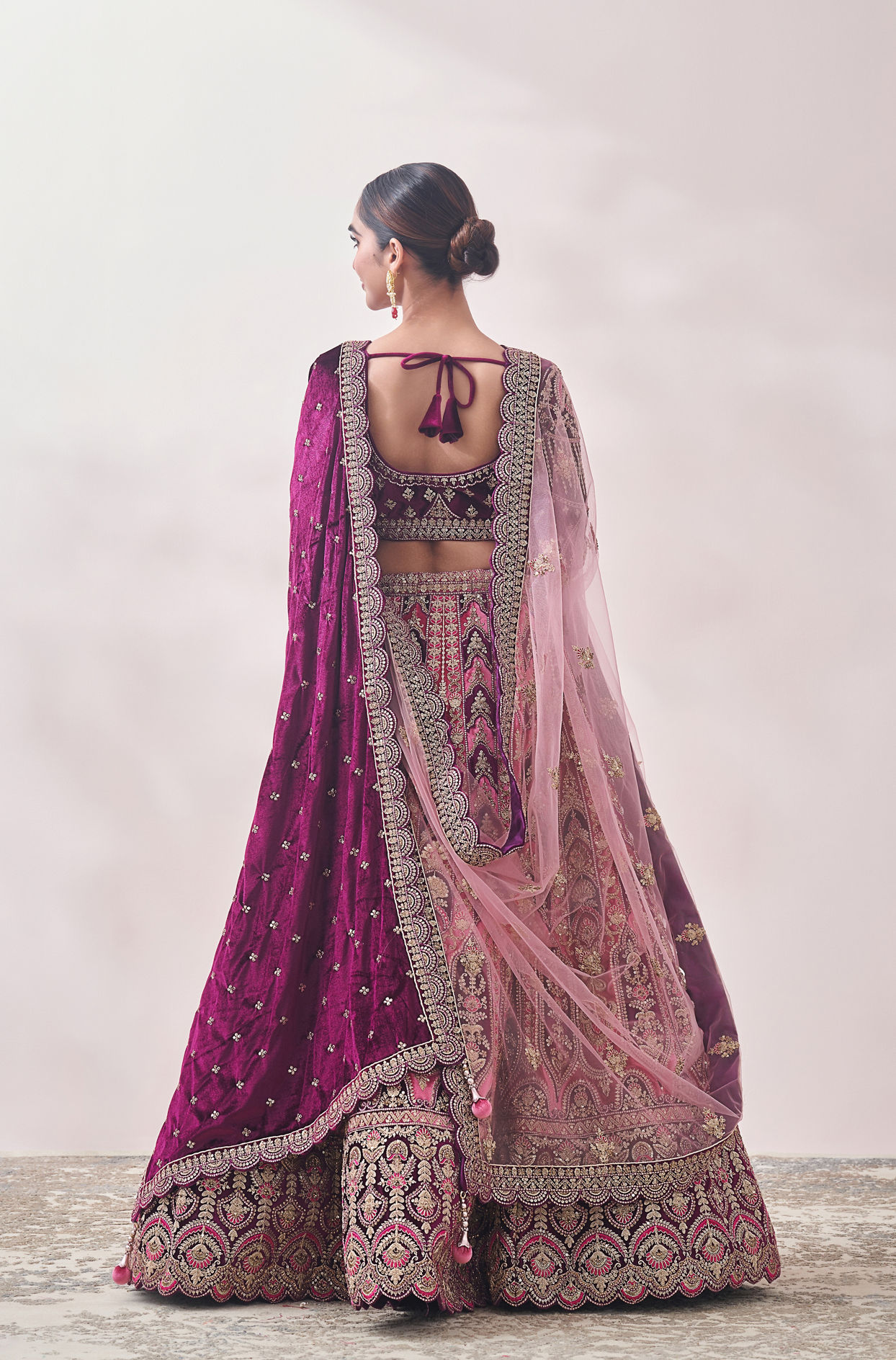 Mohey Women Flamingo Pink and Purple Imperial Patterned Bridal Lehenga