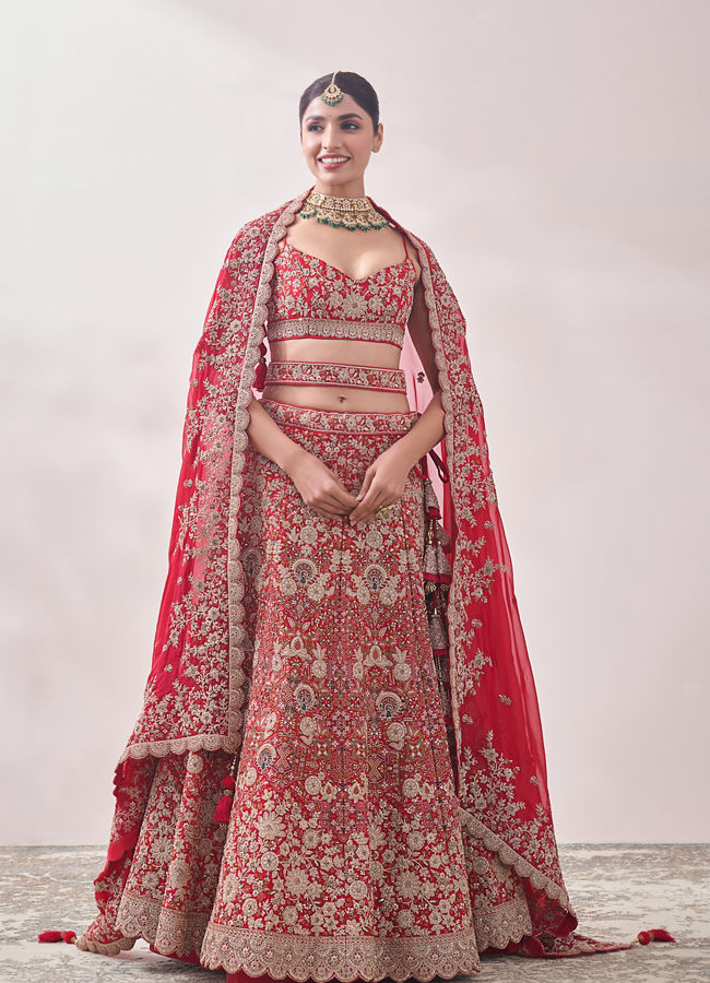 Lehenga For Women - Buy Rani Pink Floral Embroidered Lehenga Online @Mohey