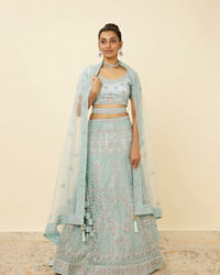 Mohey Women Tropical Blue Floral Patterned Lehenga