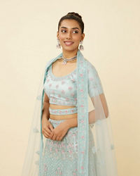 Mohey Women Tropical Blue Floral Patterned Lehenga