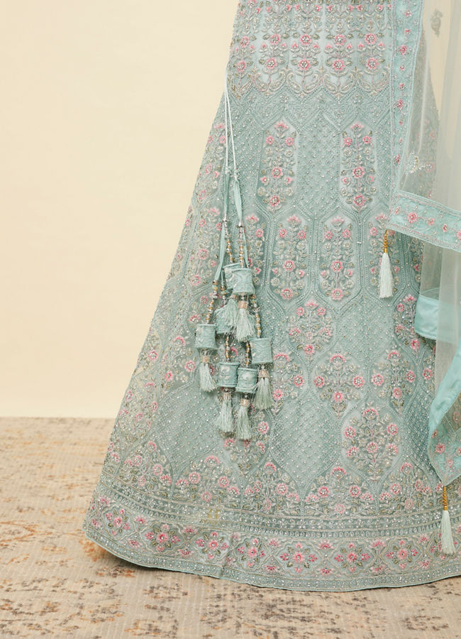 Mohey Women Tropical Blue Floral Patterned Lehenga