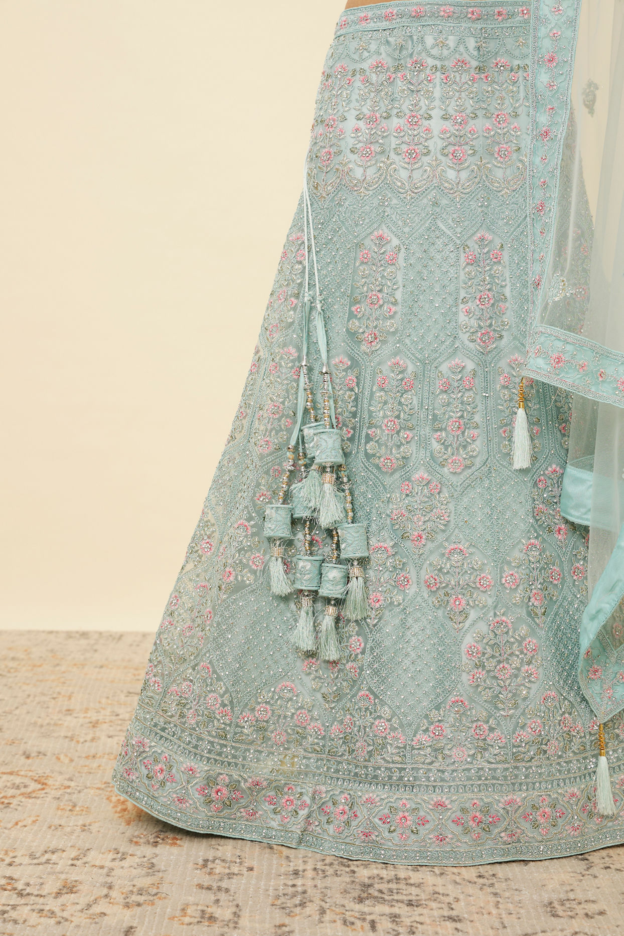 Mohey Women Tropical Blue Floral Patterned Lehenga