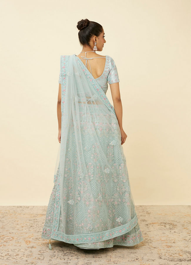 Mohey Women Tropical Blue Floral Patterned Lehenga