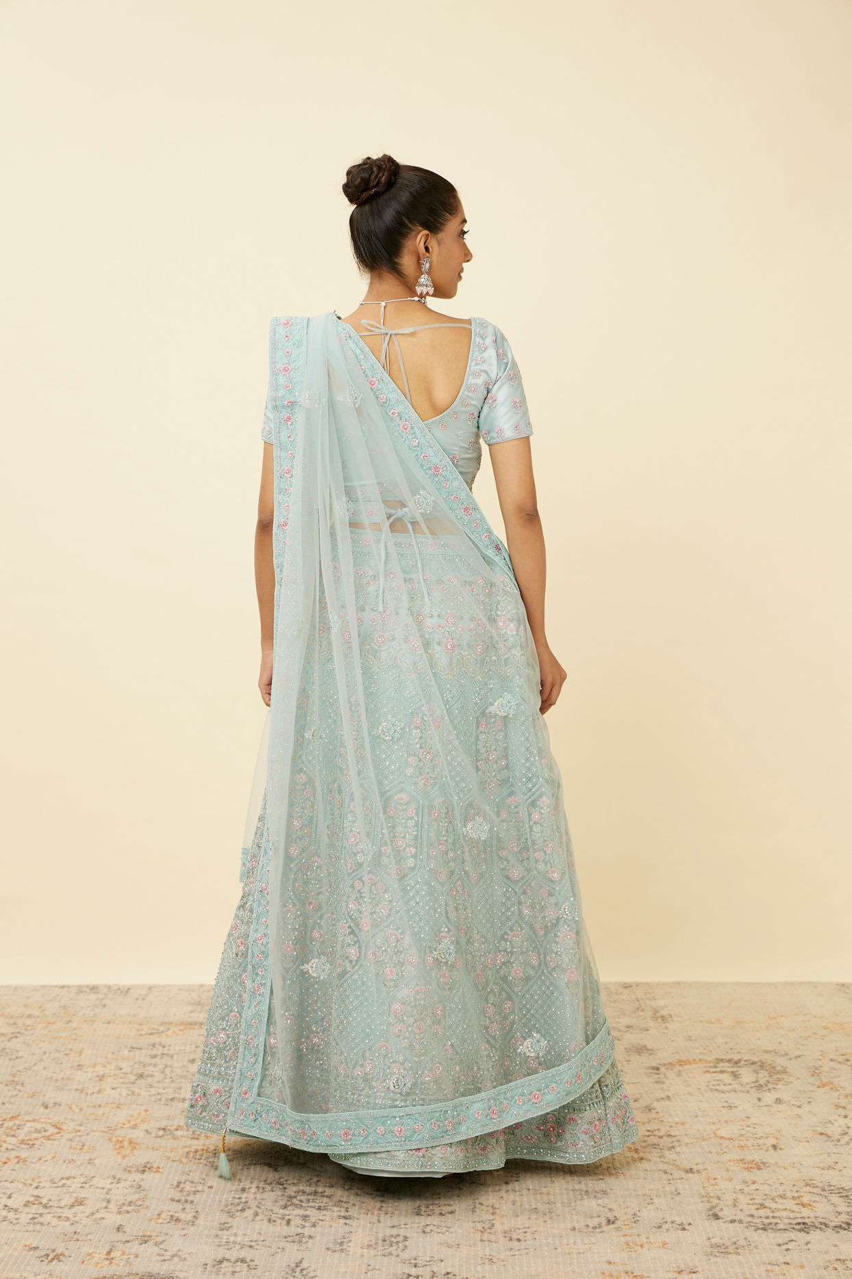 Mohey Women Tropical Blue Floral Patterned Lehenga