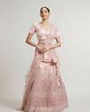 Mohey Women Baby Pink Floral Jaal Patterned Lehenga with Sequin & Stone Work