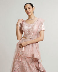 Mohey Women Baby Pink Floral Jaal Patterned Lehenga with Sequin & Stone Work