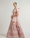 Mohey Women Baby Pink Floral Jaal Patterned Lehenga with Sequin & Stone Work