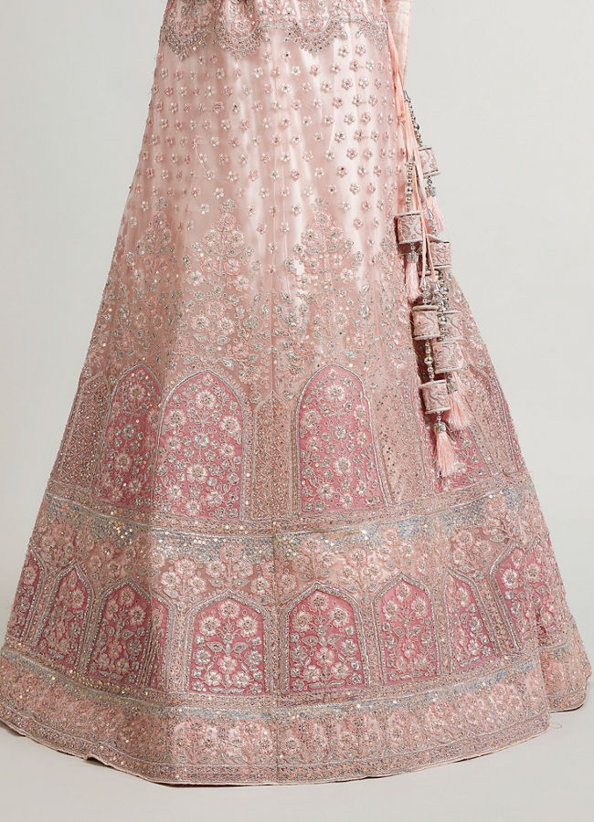 Mohey Women Baby Pink Floral Jaal Patterned Lehenga with Sequin & Stone Work
