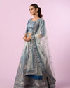 Mohey Women Coral Blue Floral Art Nouveau Patterned Bridal Lehenga