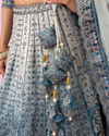 Mohey Women Coral Blue Floral Art Nouveau Patterned Bridal Lehenga